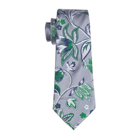 Silver with Blue & Green Flower Necktie