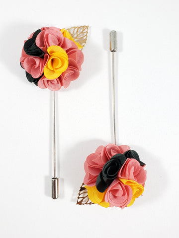 Dark Green, Pink & Yellow with Gold Leaf Lapel Pin