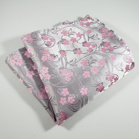 Light Gray & Pink Flower Pocket Square