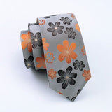 Gray Necktie with Orange & Dark Gray Flowers