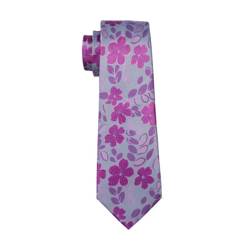 Gray & Purple Flower Necktie