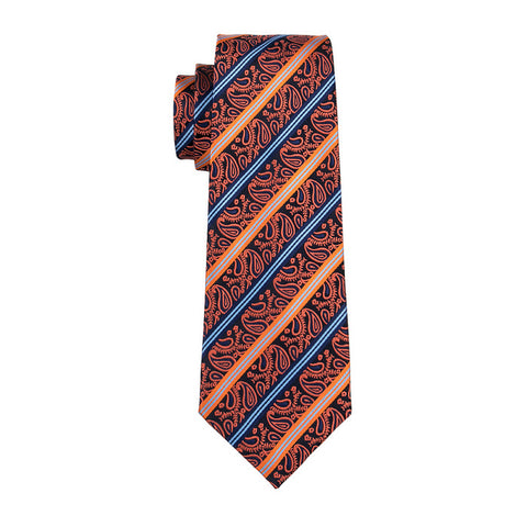 Paisley Striped Orange Necktie