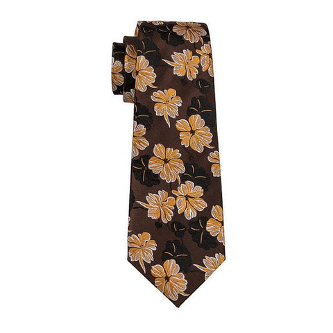 Brown & Yellow Flower Necktie