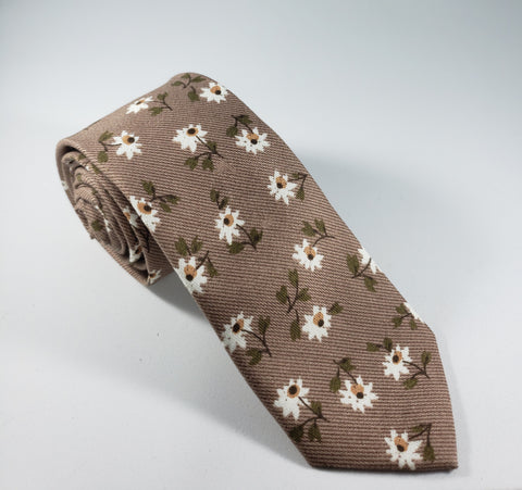 Brown with Daisies Skinny Necktie