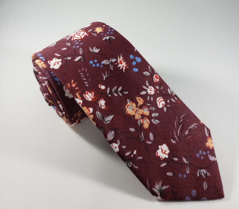 Maroon Floral Skinny Necktie