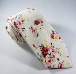 Beige Floral Skinny Necktie
