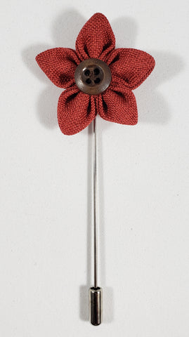 Red Flower with Button Lapel Pin