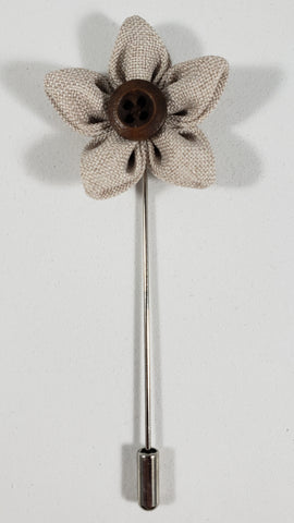 Tan Flower with Button Lapel Pin
