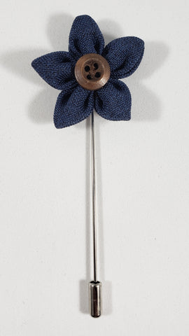 Navy Flower with Button Lapel Pin