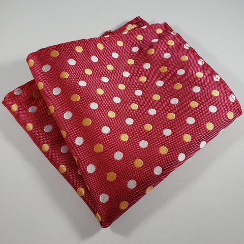 Red with Yellow & White Polka Dot Pocket Square