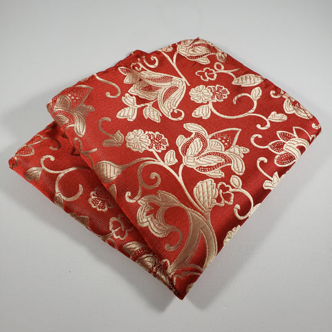 Red with Tan Leaf Pocket Square