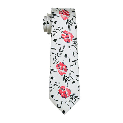 White & Peach Flower Necktie