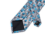 Gray with Black and Light Blue Flower Necktie