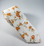 White & Orange Floral Skinny Necktie