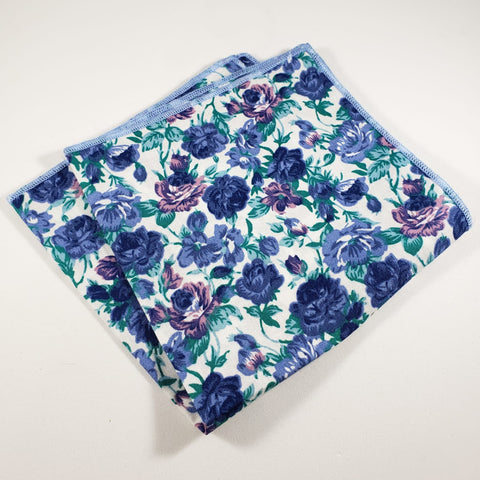 White with Blue & Purple Floral Pocket Square