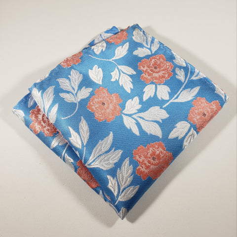 Baby Blue & Peach Flower Pocket Square